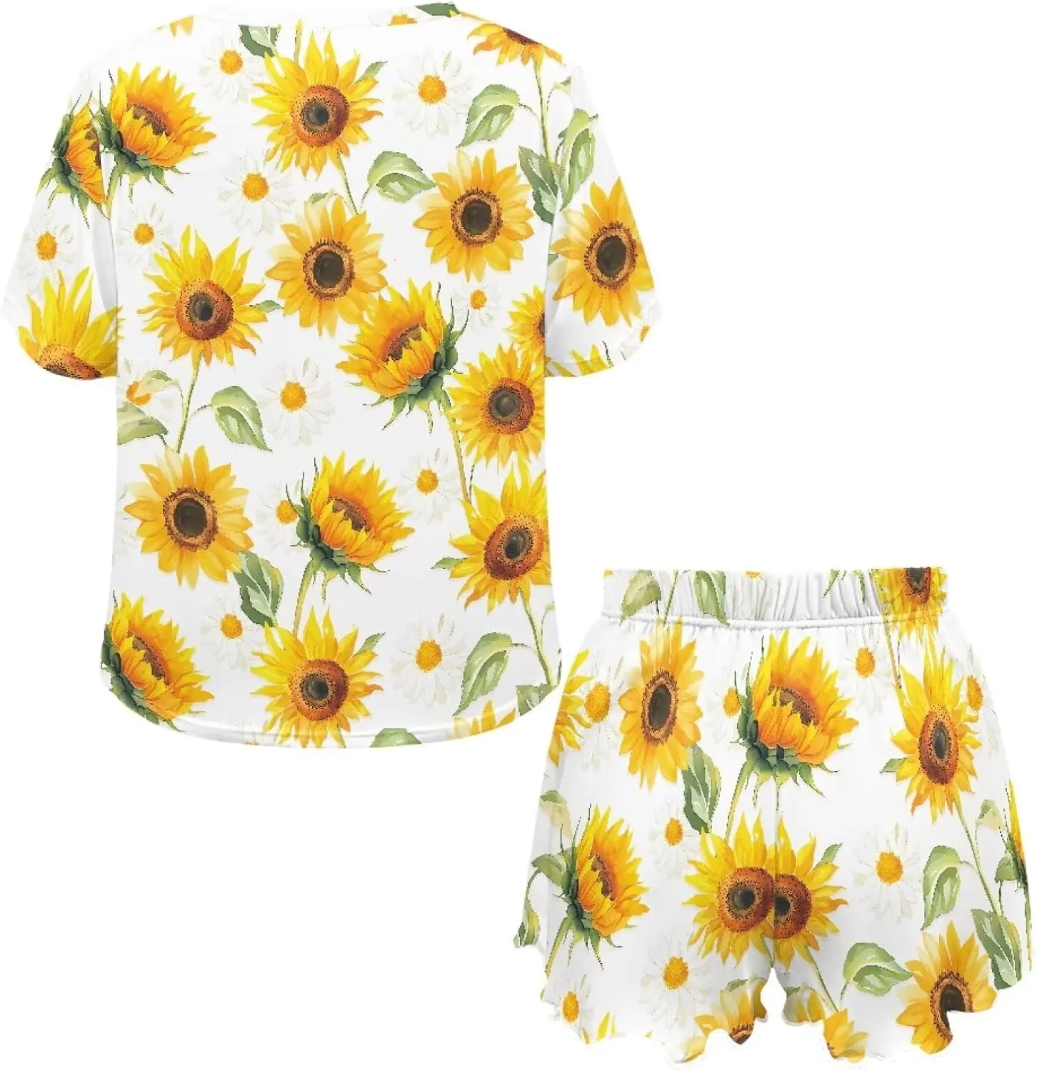2 Piece Women's Pajamas Set Summer Short Sleeve Loungewear Top and Ruffle Shorts Elastic Waist Sleepwear Suit