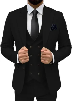 3 Piece Slim Fit Classic Double Breasted Formal Suit for Men - Wedding Prom Blazer, Pants, and Vest