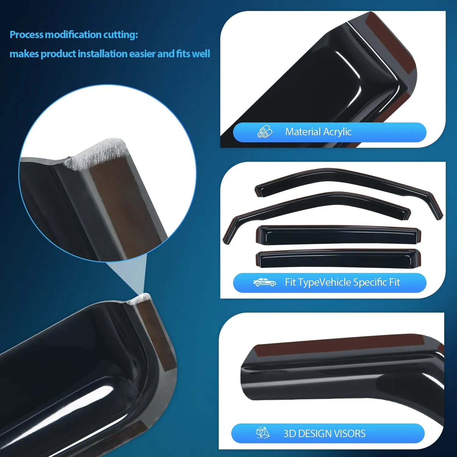 4pcs Rain Guards Ford For Explorer 2020 2021 2022 2023 2024