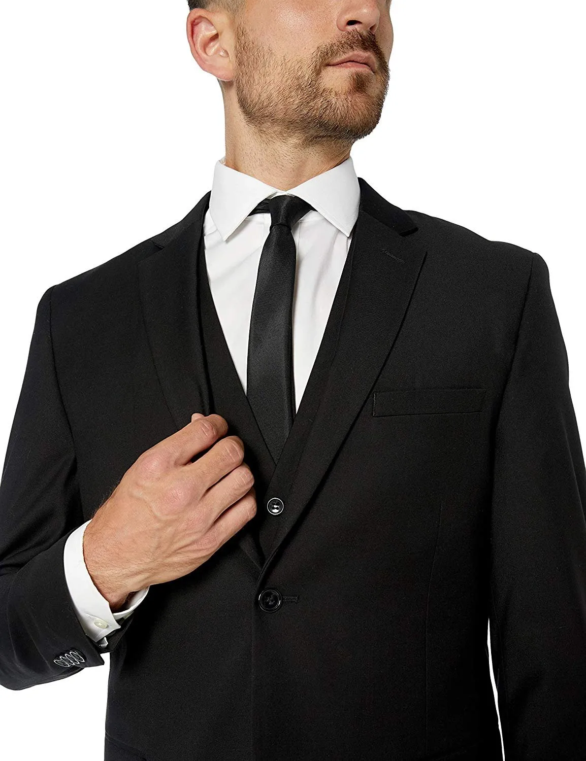 Adam Baker Men's Slim Fit 3-Piece (Jacket, Vets, Trousers) Vested Suit Set Black & Navy