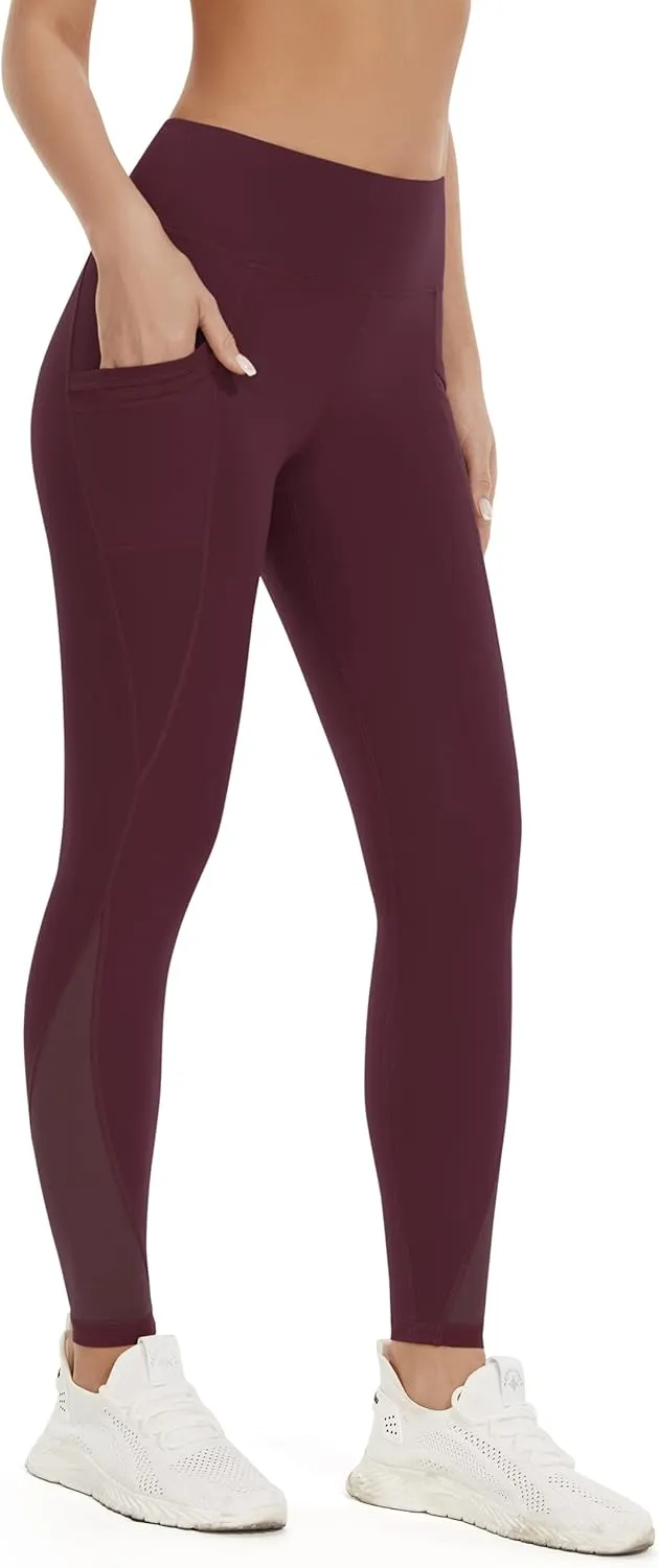 AFITNE Womens High Waist Mesh Yoga Leggings with Side Pockets, Tummy Control Workout Squat-Proof Yoga Pants
