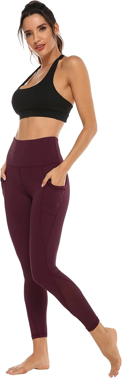 AFITNE Womens High Waist Mesh Yoga Leggings with Side Pockets, Tummy Control Workout Squat-Proof Yoga Pants
