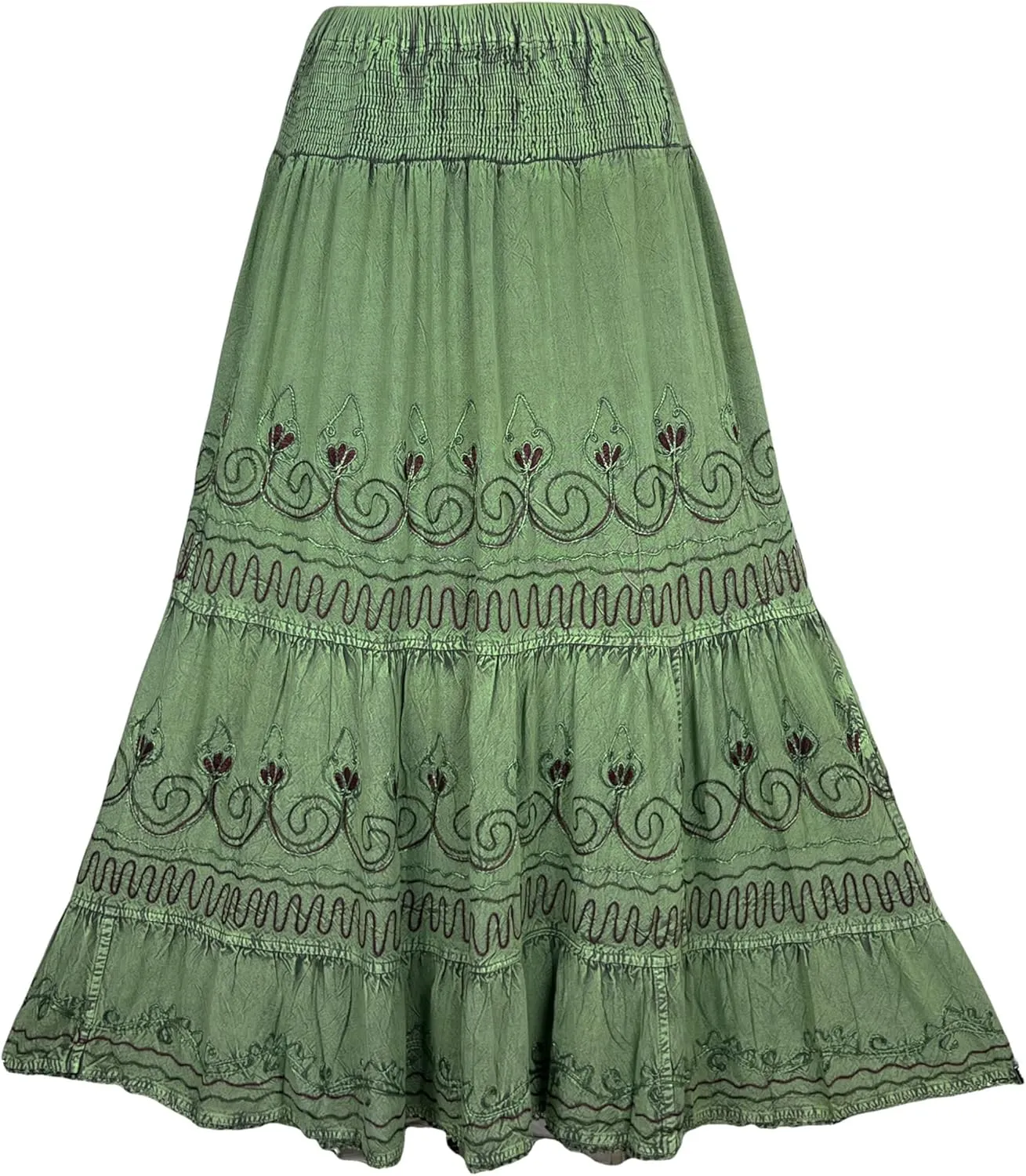 Agan Traders Women's 2025 Summer Peasant High Elastic Waistband Flared Gypsy Long Embroidered Maxi Skirt