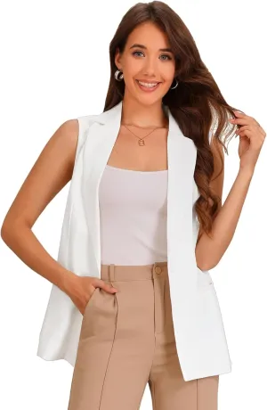 Allegra K Suit Vest for Women's Fashion Dressy Button Up Belted V Neck Sleeveless Waistcoat