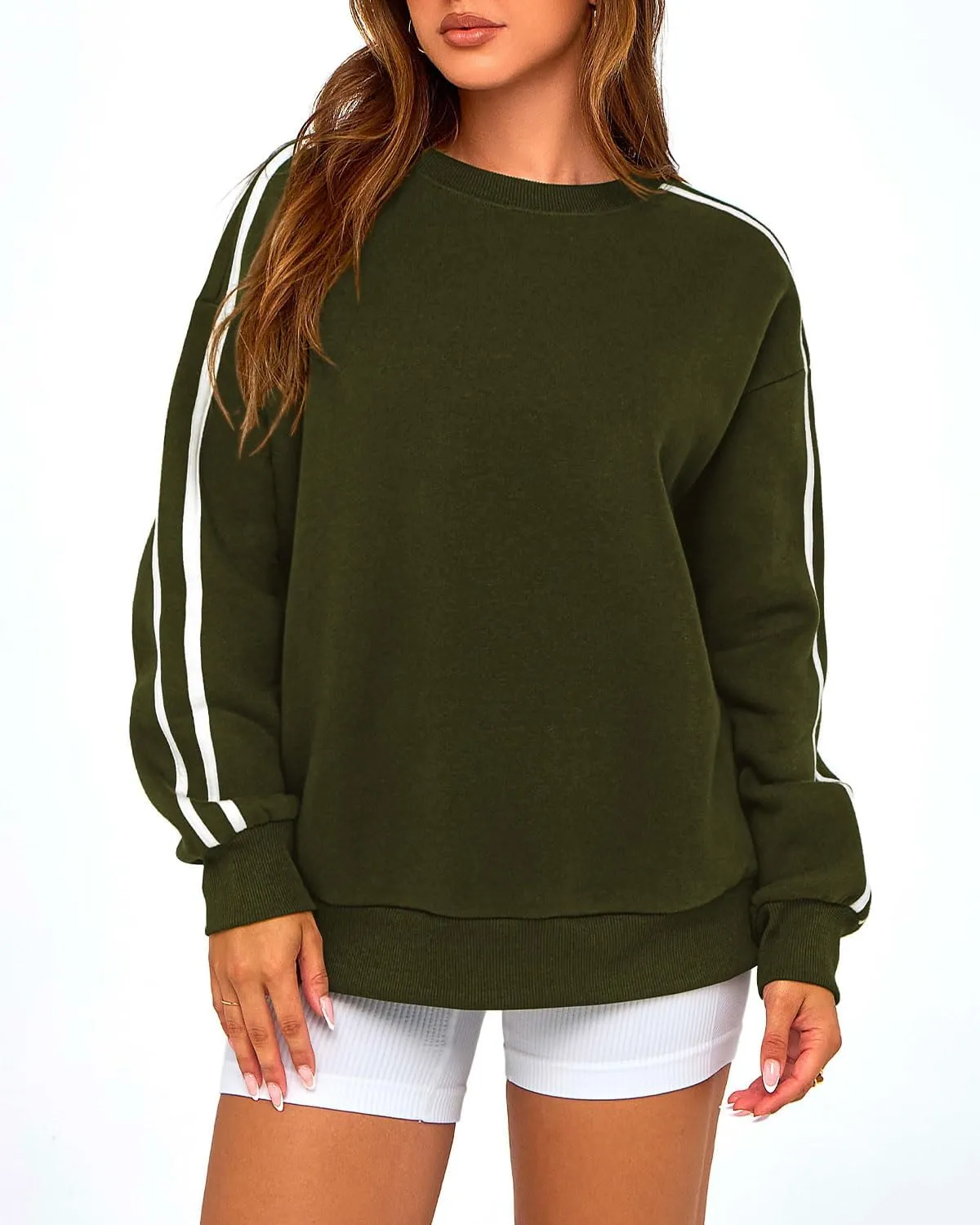 Amkoyam Womens Oversized Sweatshirts 2024 Casual Fall Crew Neck Color Block Long Sleeve Loose Pullover Top Y2K Clothes