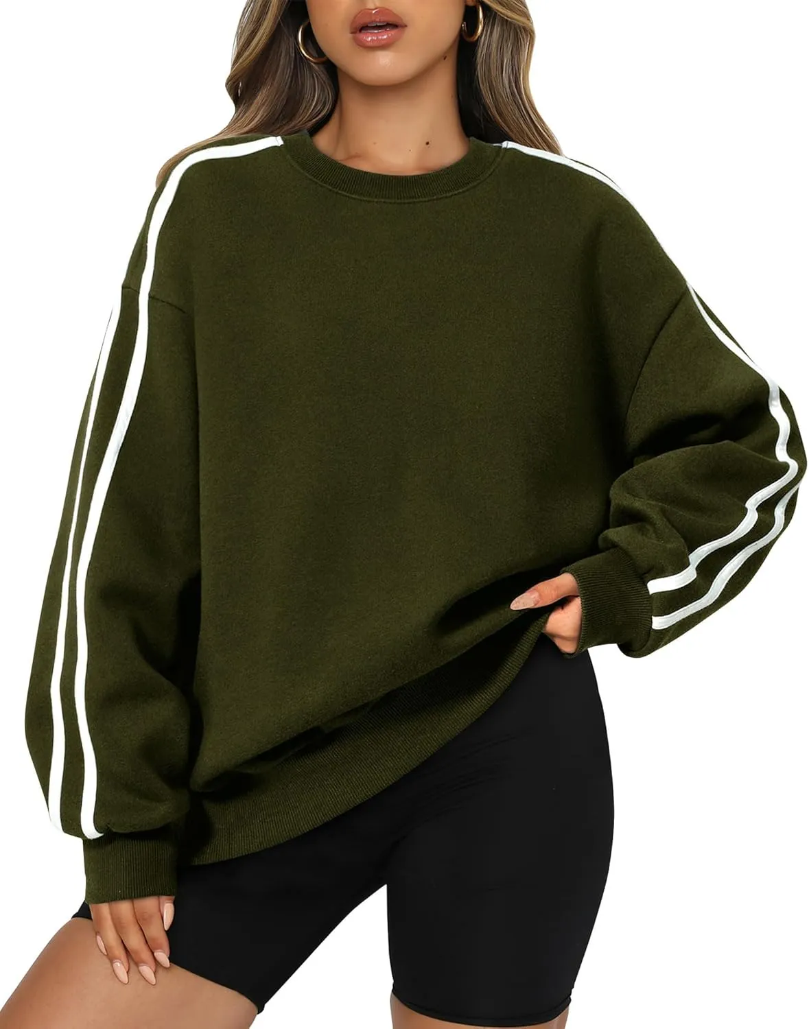 Amkoyam Womens Oversized Sweatshirts 2024 Casual Fall Crew Neck Color Block Long Sleeve Loose Pullover Top Y2K Clothes