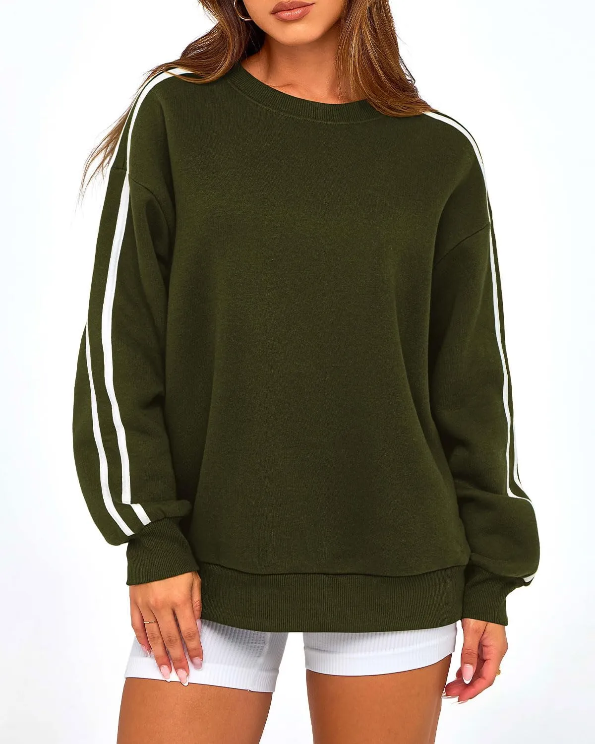 Amkoyam Womens Oversized Sweatshirts 2024 Casual Fall Crew Neck Color Block Long Sleeve Loose Pullover Top Y2K Clothes
