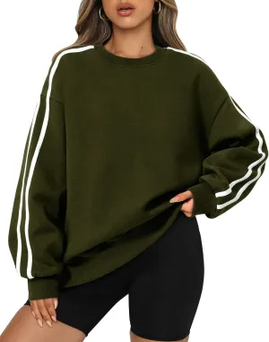 Amkoyam Womens Oversized Sweatshirts 2024 Casual Fall Crew Neck Color Block Long Sleeve Loose Pullover Top Y2K Clothes