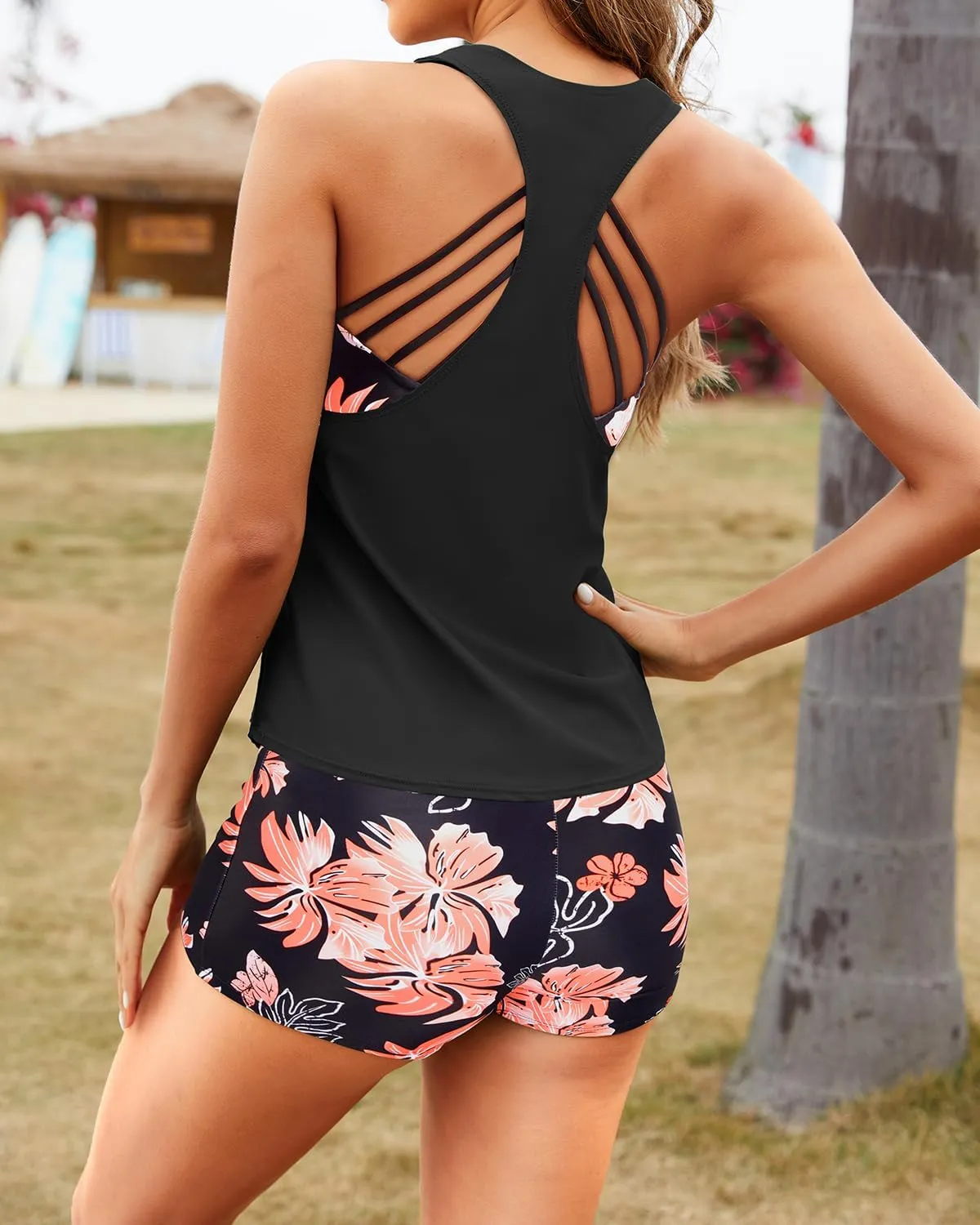 Aqua Eve 3 Piece Athletic Tankini Swimsuits for Women with Swim Tank Tops with Boy Shorts and Sports Bra Modest Bathing Suit