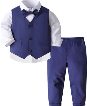 ARTMINE Toddler Boy Clothes Suit Gentleman Wedding Outfits, Formal Dress Shirt Bowtie Vest Pants