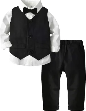 ARTMINE Toddler Boy Clothes Suit Gentleman Wedding Outfits, Formal Dress Shirt Bowtie Vest Pants