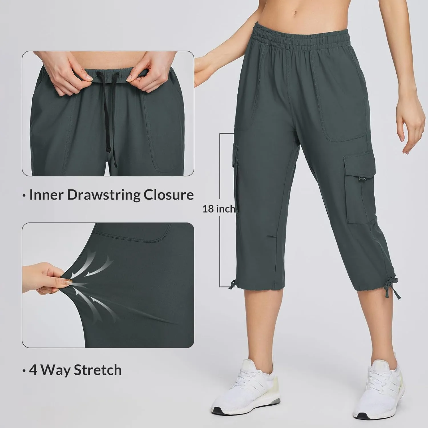 baleaf Women's 15" Cargo Capri Hiking Pants Quick Dry Lightweight Elastic Waist Outdoor Hiking Travel Casual with Pocket