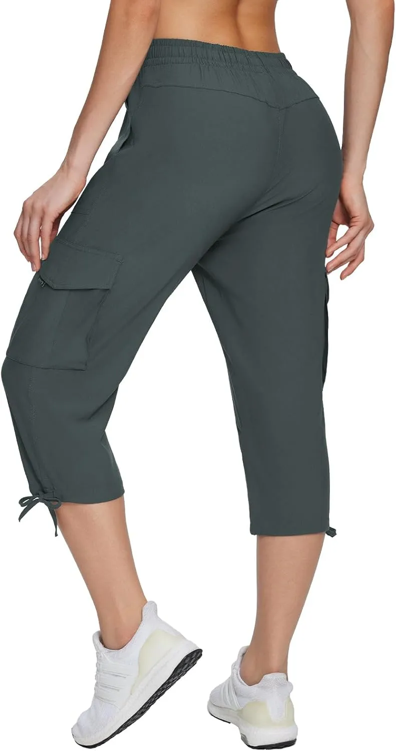 baleaf Women's 15" Cargo Capri Hiking Pants Quick Dry Lightweight Elastic Waist Outdoor Hiking Travel Casual with Pocket
