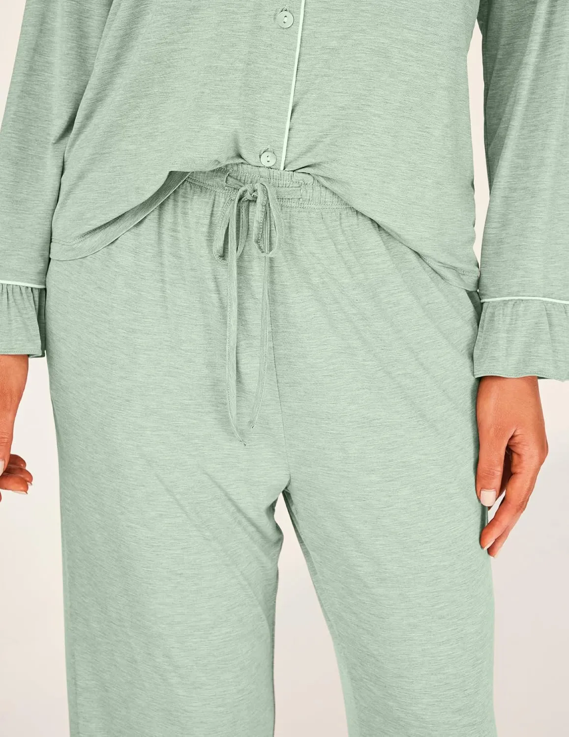 Bamboo Rayon Pajama Sets for Women, Long Sleeve Button Down Sleepwear, 2 Piece Loungewear Loose Fit Drop Shoulder