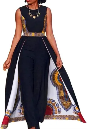 BAZINRICHE African Elegant Womens Rompers Jumpsuit Sleeveless Dresses Jumpsuit Long Dashiki Pants Plus Size