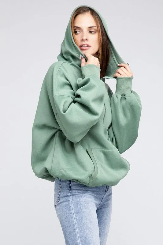 BiBi Stitch Detailed Elastic Hem Half Zip Fleece Hoodie