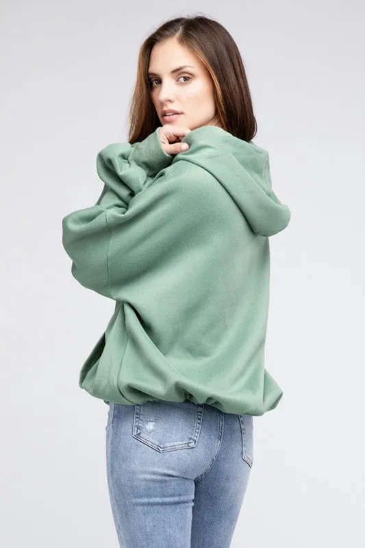 BiBi Stitch Detailed Elastic Hem Half Zip Fleece Hoodie