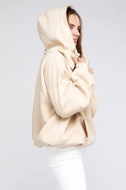 BiBi Stitch Detailed Elastic Hem Half Zip Fleece Hoodie