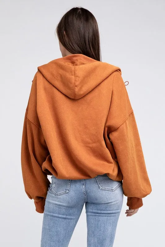 BiBi Stitch Detailed Elastic Hem Half Zip Fleece Hoodie