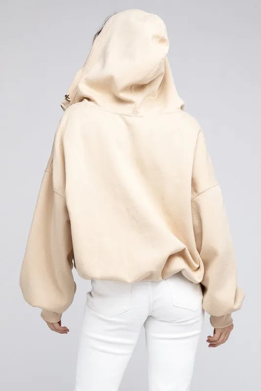 BiBi Stitch Detailed Elastic Hem Half Zip Fleece Hoodie