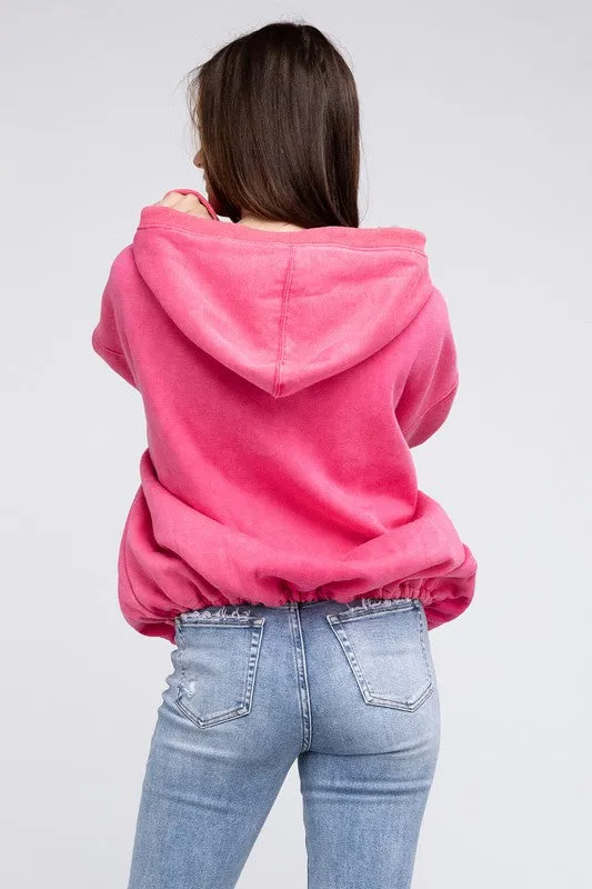 BiBi Stitch Detailed Elastic Hem Half Zip Fleece Hoodie