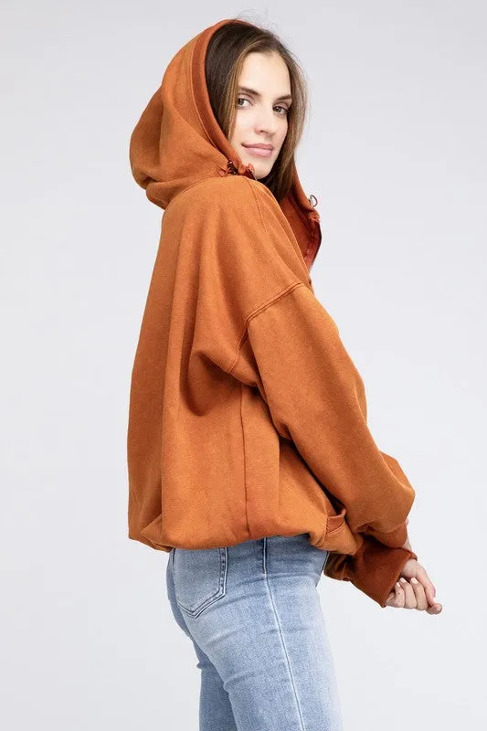 BiBi Stitch Detailed Elastic Hem Half Zip Fleece Hoodie