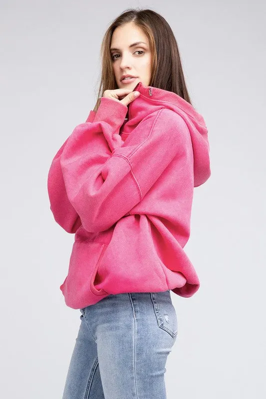 BiBi Stitch Detailed Elastic Hem Half Zip Fleece Hoodie