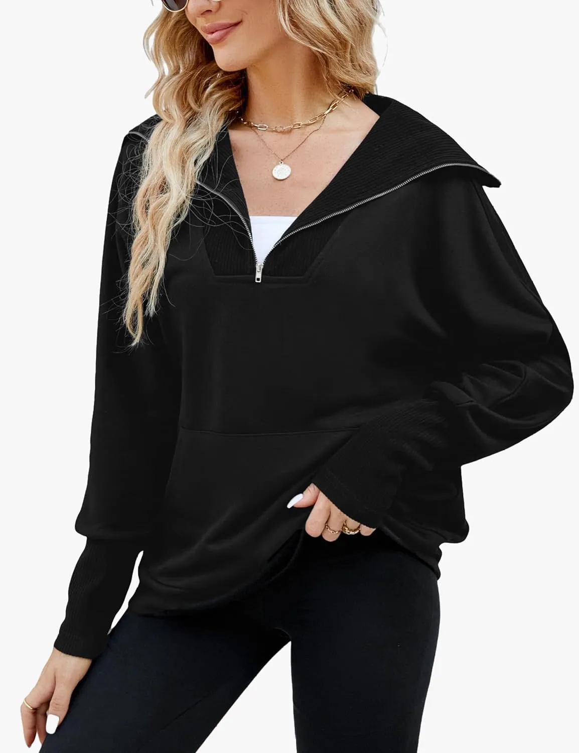 BMJL Womens Quarter Zip Pullover Oversized Hoodies Sweatshirts With Pocket 2023 Trendy Fall Clothes