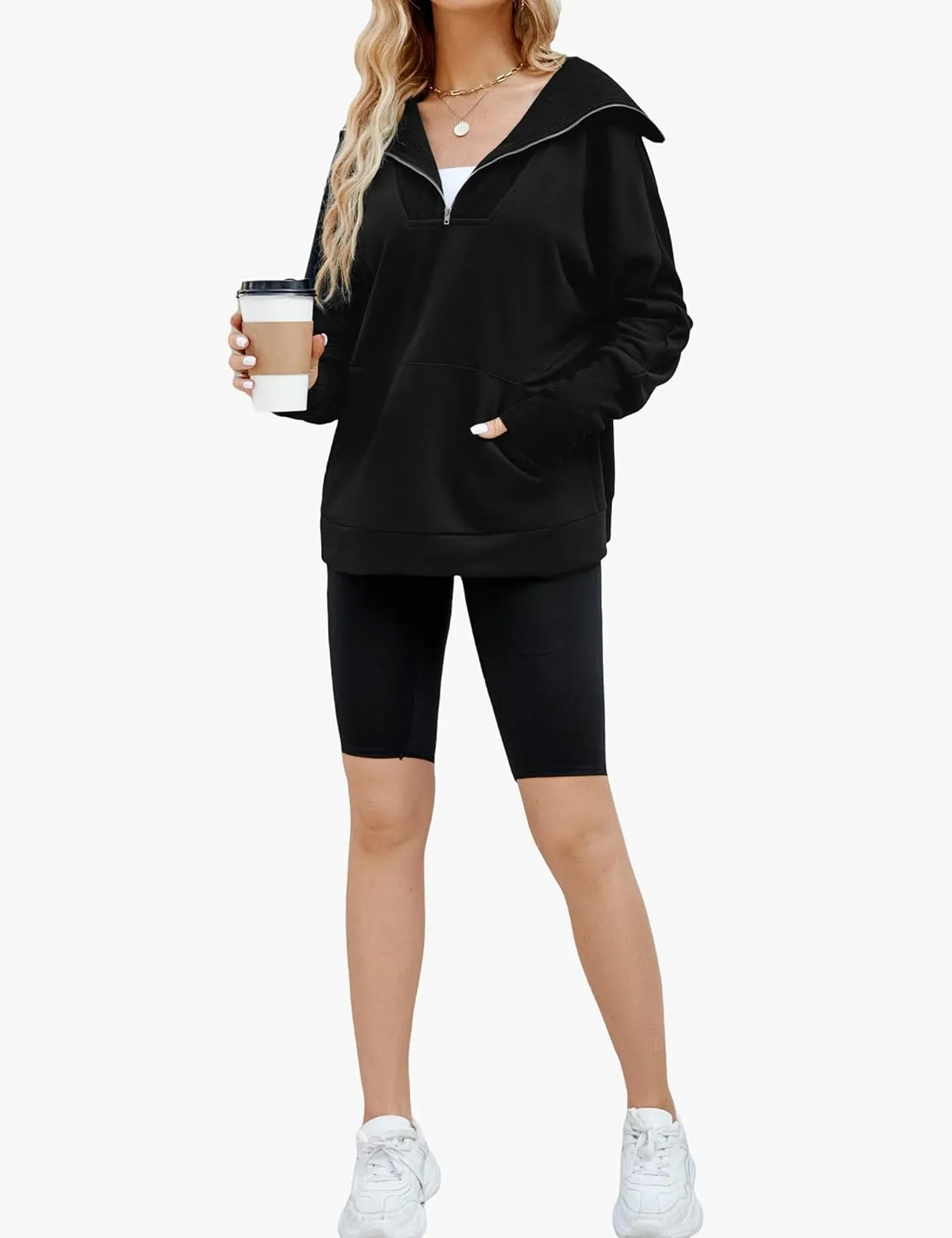 BMJL Womens Quarter Zip Pullover Oversized Hoodies Sweatshirts With Pocket 2023 Trendy Fall Clothes