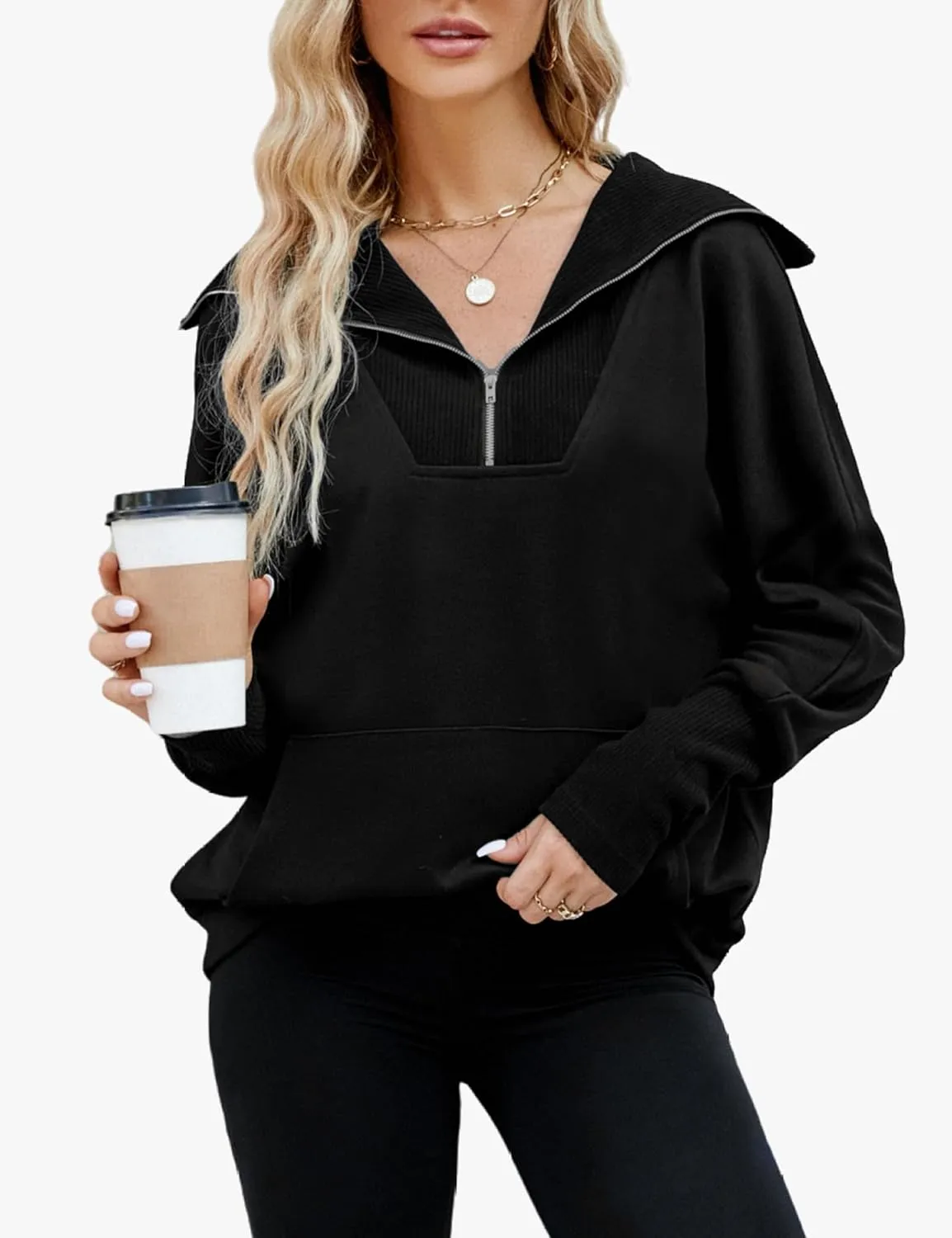 BMJL Womens Quarter Zip Pullover Oversized Hoodies Sweatshirts With Pocket 2023 Trendy Fall Clothes
