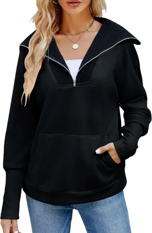 BMJL Womens Quarter Zip Pullover Oversized Hoodies Sweatshirts With Pocket 2023 Trendy Fall Clothes