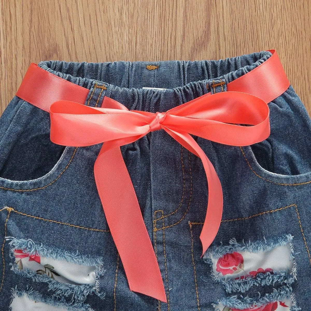 Bmnmsl Baby Toddler Girls Floral Short Sleeve Tops T-Shirt Vest & Denim Shorts Set Kids 1T 2T 3T 4T 5T Clothes Summer Outfits