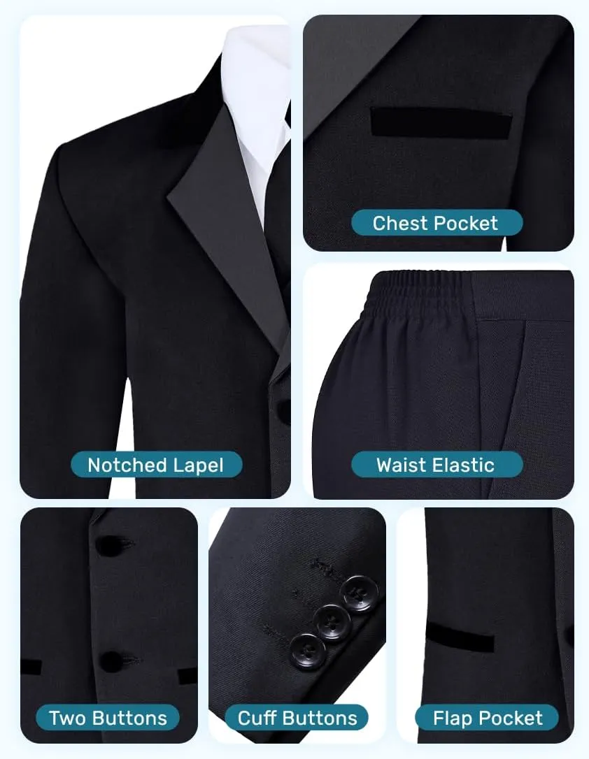 Boys' 5-Piece Tuxedo Set: Premium Formal Jacket, Pants, Shirt, Vest & Bow Tie