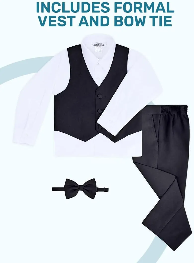 Boys' 5-Piece Tuxedo Set: Premium Formal Jacket, Pants, Shirt, Vest & Bow Tie