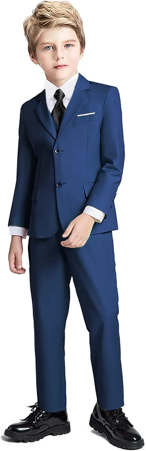 Boys Suit 5 Piece Kids Party Tuxedo Blazer Vest and Pants Set with Tie for Boy Formal