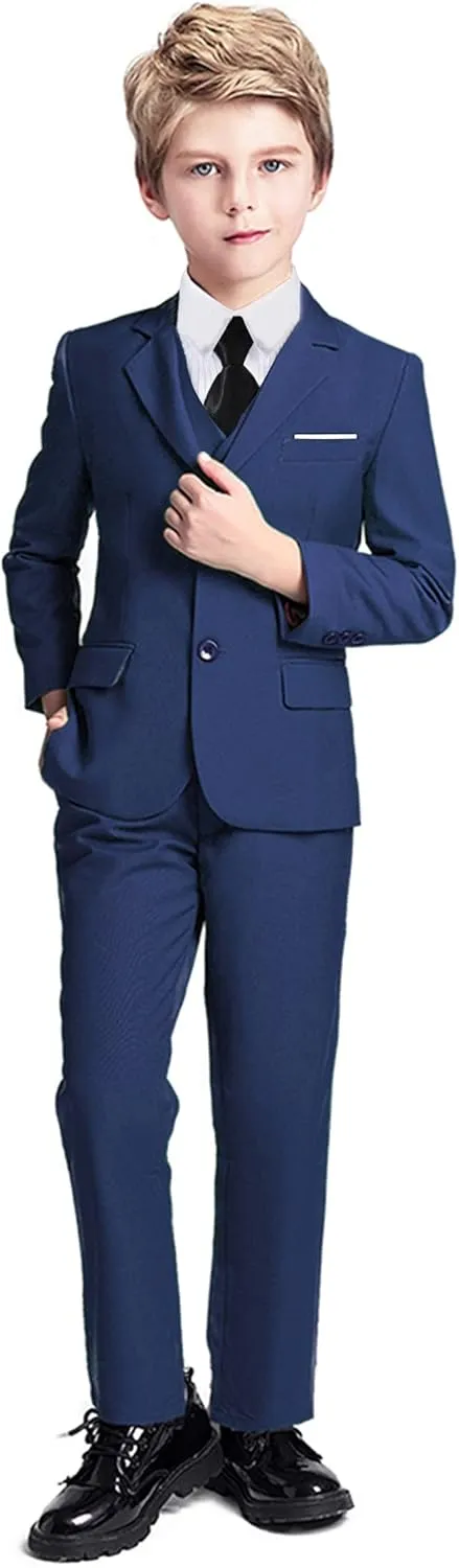 Boys Suit 5 Piece Kids Party Tuxedo Blazer Vest and Pants Set with Tie for Boy Formal