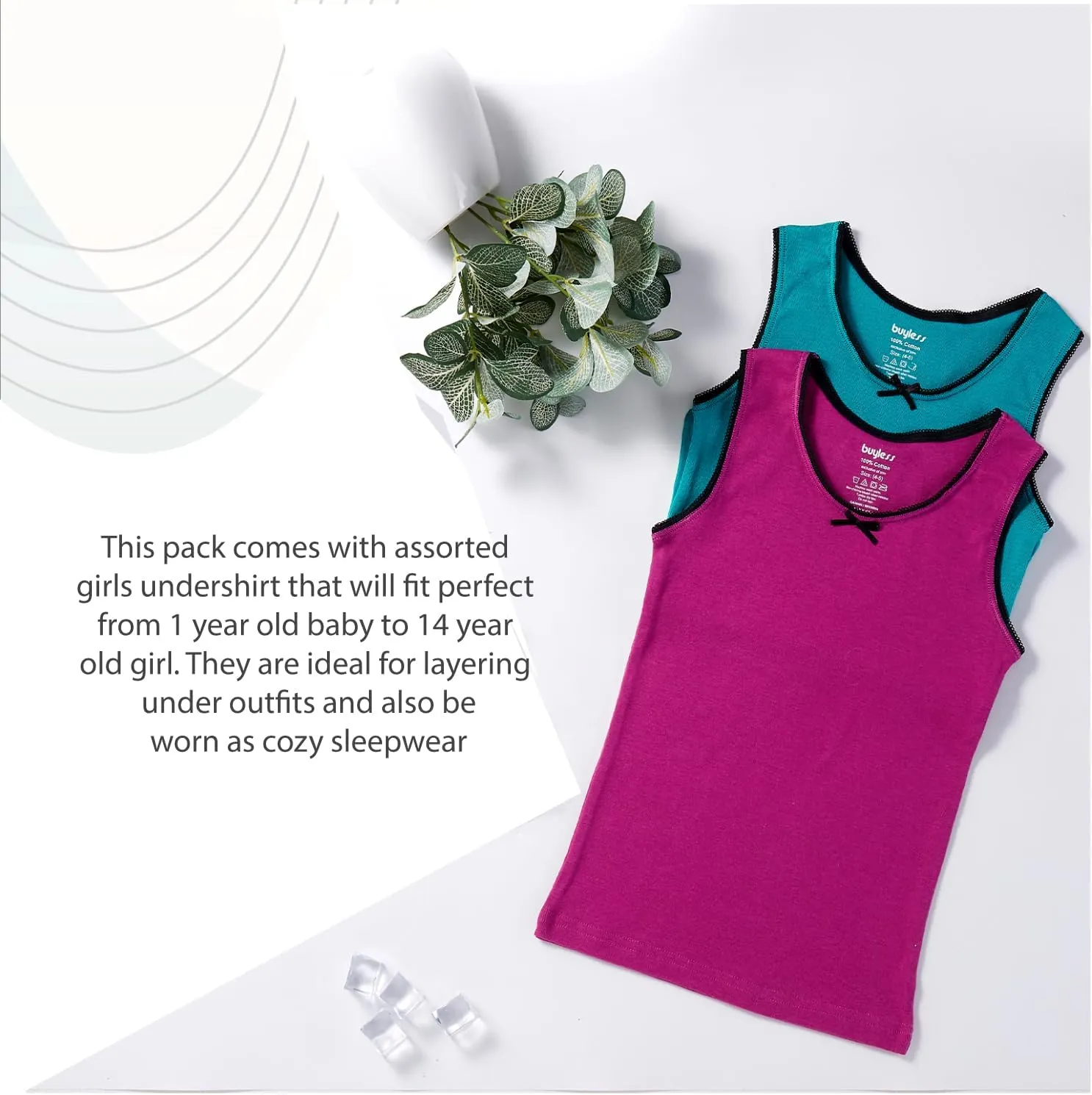 Buyless Fashion Girls Tank Tops - Sleeveless Cami Tanks Cotton Undershirts for Dance Gymnastics, Kids & Toddler Size (8 Pack)