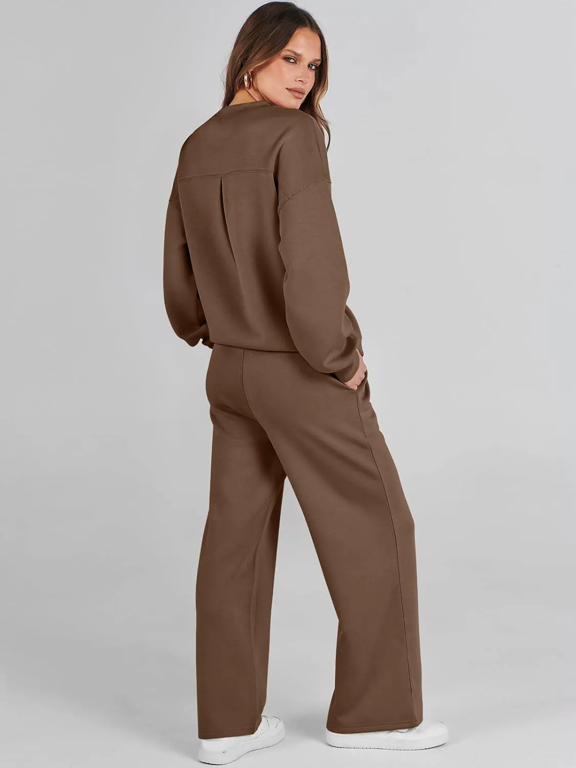Caracilia Women's 2 Piece Outfits Sweatsuit Fall Crewneck Sweatshirts Wide Leg Pants Lounge Matching Sweat Sets Tracksuit