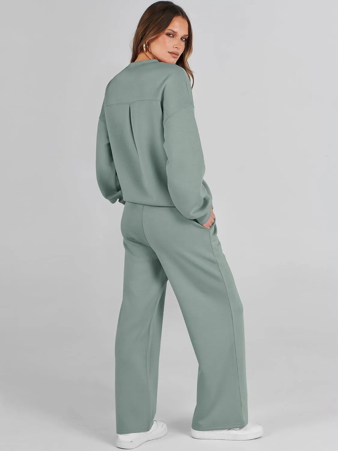 Caracilia Women's 2 Piece Outfits Sweatsuit Fall Crewneck Sweatshirts Wide Leg Pants Lounge Matching Sweat Sets Tracksuit
