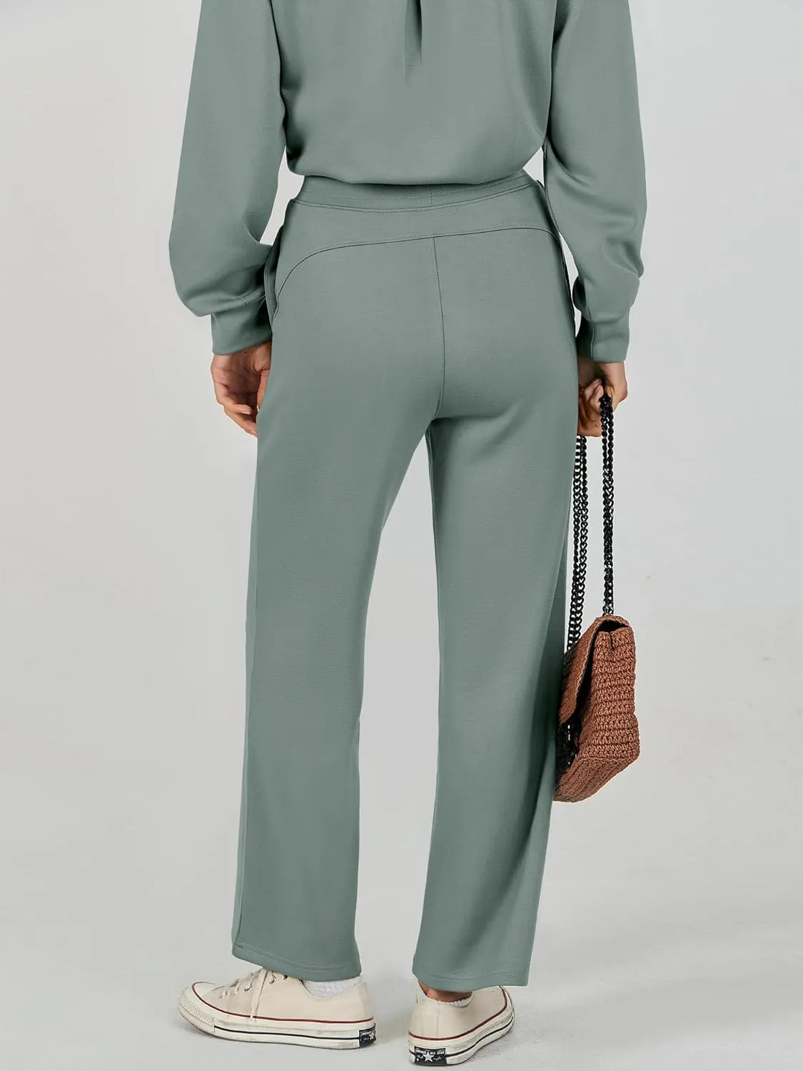 Caracilia Women's 2 Piece Outfits Sweatsuit Fall Crewneck Sweatshirts Wide Leg Pants Lounge Matching Sweat Sets Tracksuit