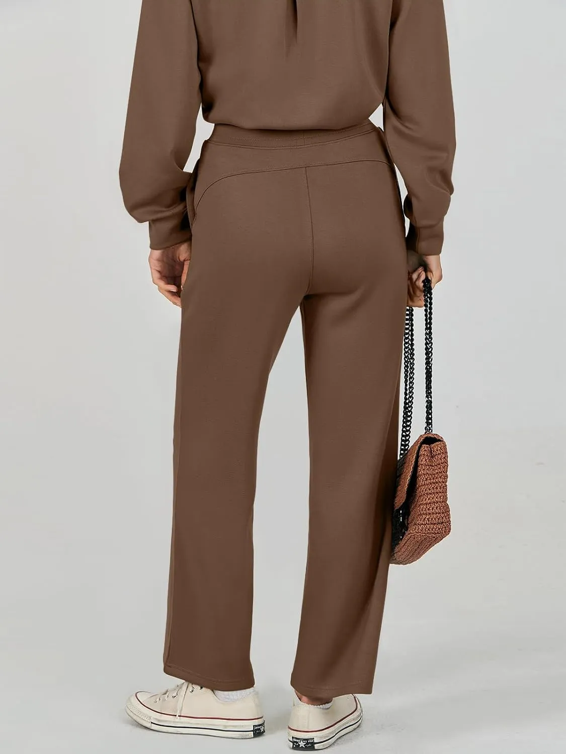 Caracilia Women's 2 Piece Outfits Sweatsuit Fall Crewneck Sweatshirts Wide Leg Pants Lounge Matching Sweat Sets Tracksuit