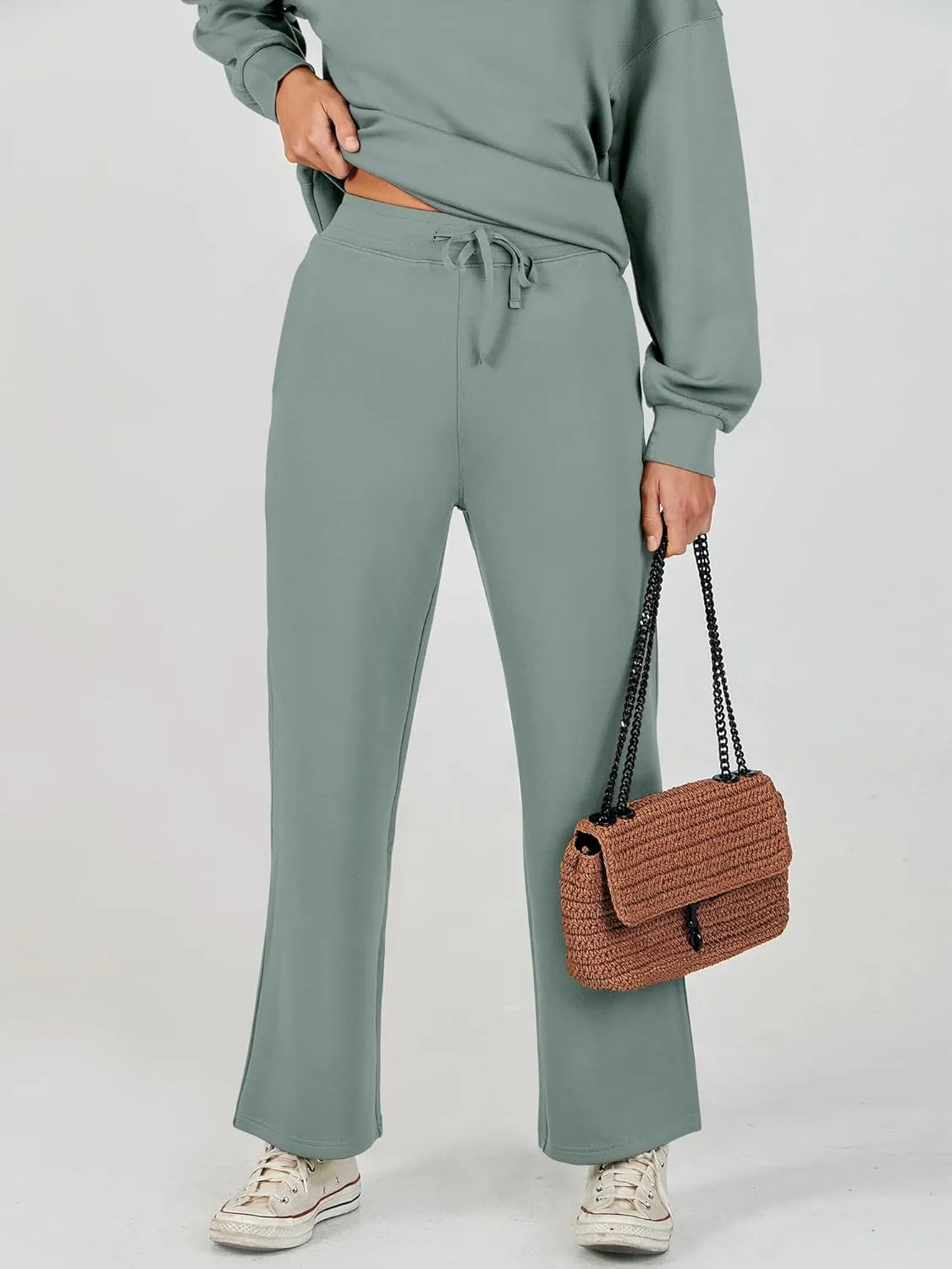 Caracilia Women's 2 Piece Outfits Sweatsuit Fall Crewneck Sweatshirts Wide Leg Pants Lounge Matching Sweat Sets Tracksuit