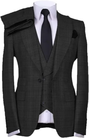 Casual Men's Suits Regular Fit 3 Pieces Double Breasted Plaid Wool Tuxedos Business Blazer Vest Pants Wedding
