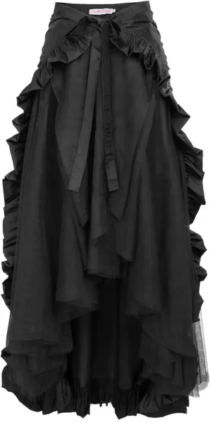Charella Gothic Skirt for Women - Layered Ruched Hem Medieval Goth Steampunk Skirt for Halloween Masquerade Party Dress