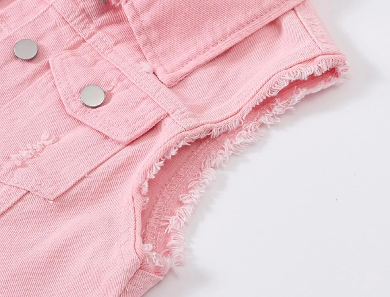 CHARTOU Women's Ripped Lapel Collar Button Up Sleeveless Frayed Denim Vest Jacket