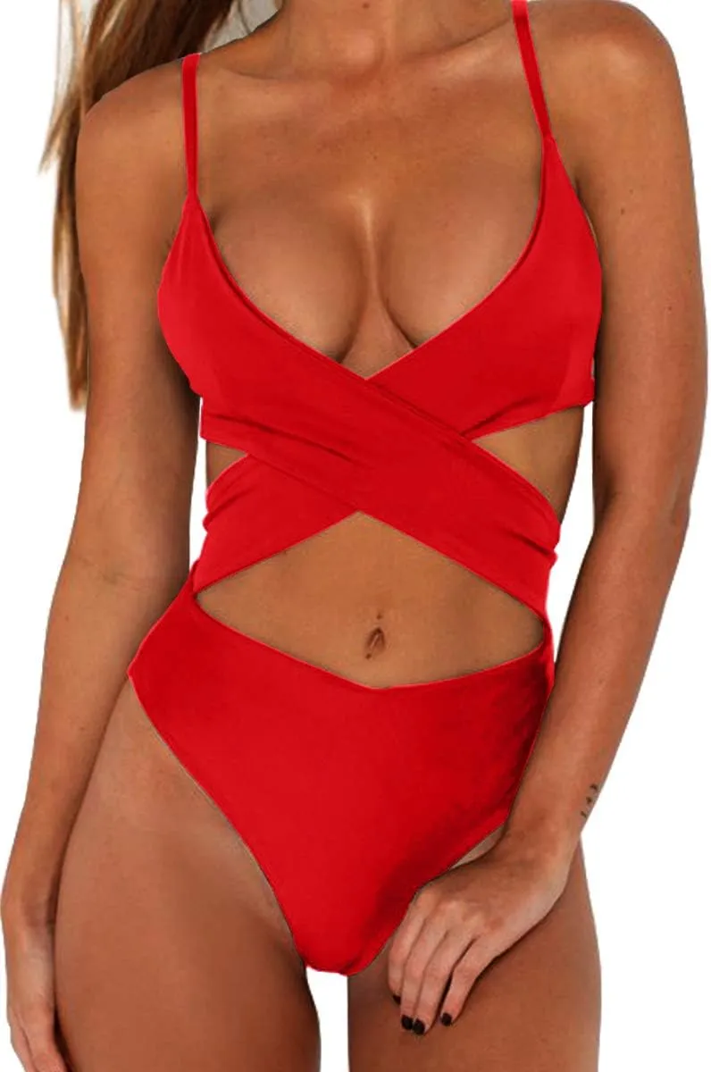 CHYRII Women's Sexy Criss Cross High Waisted Cut Out One Piece Monokini Swimsuit