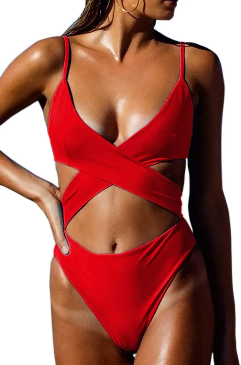 CHYRII Women's Sexy Criss Cross High Waisted Cut Out One Piece Monokini Swimsuit