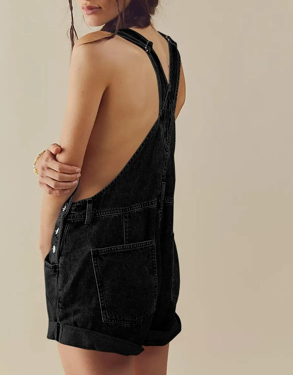 Cicy Bell Womens Denim Bib Overall Shorts Casual Classic Adjustable Straps Cuffed Hem Jean Shortalls Summer Outfits