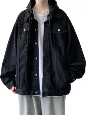 DAVID.ANN Men's Trucker Coat Denim Jacket with Hood