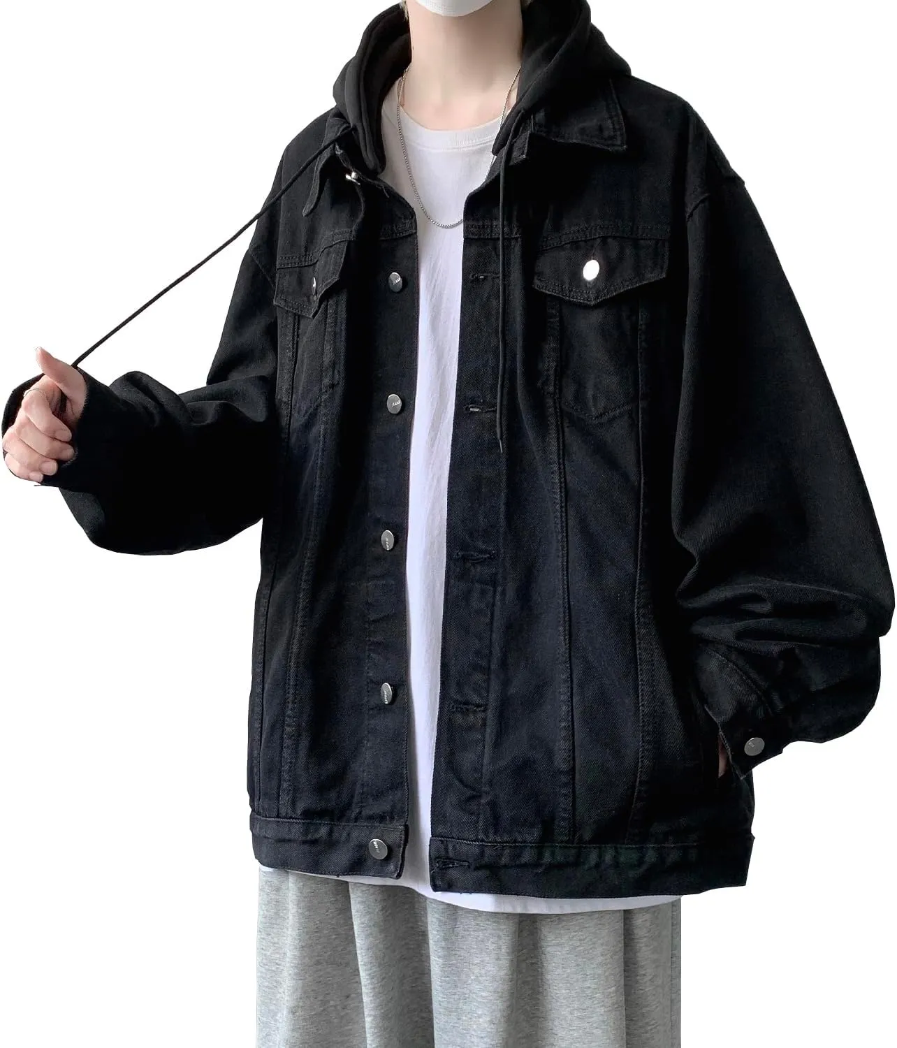 DAVID.ANN Men's Trucker Coat Denim Jacket with Hood